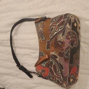 Spartina 449 Boho Linen & Leather Paisley Shoulder Bag “Daufuskie Island”